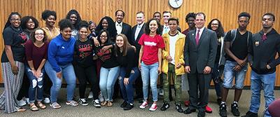 Upward Bound students at funding announcement